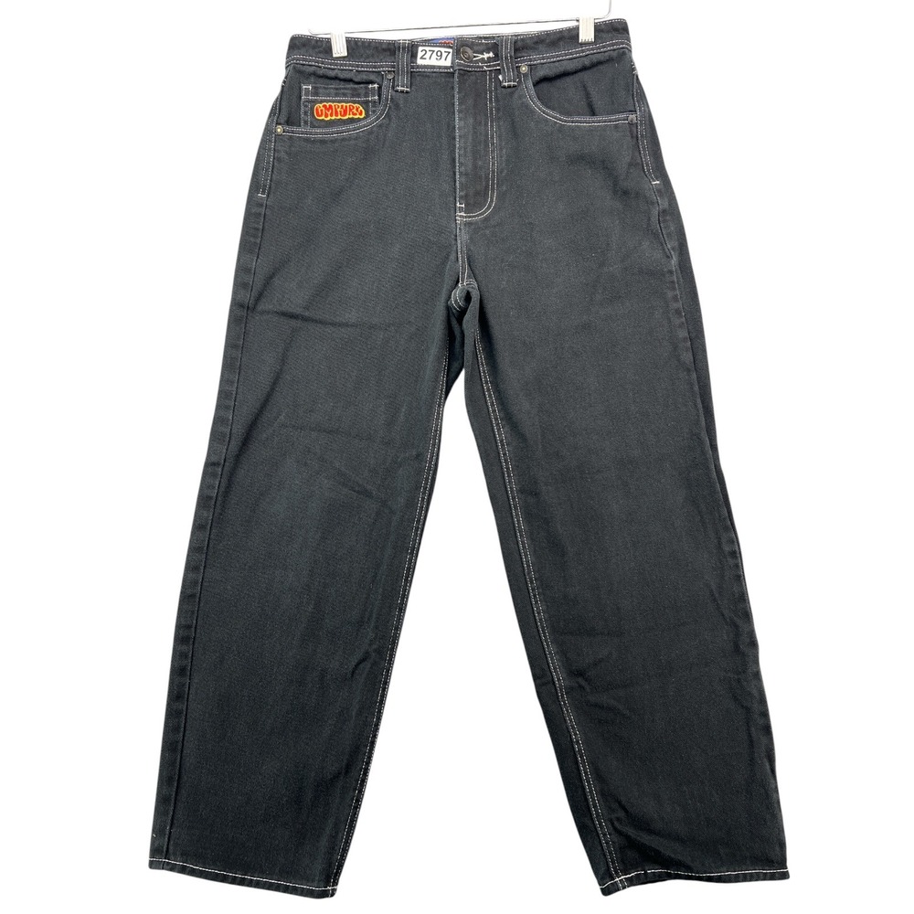 Empyre Relaxed Fit Jeans Mens 28 Black White Contrast Stitch Skate Streetwear